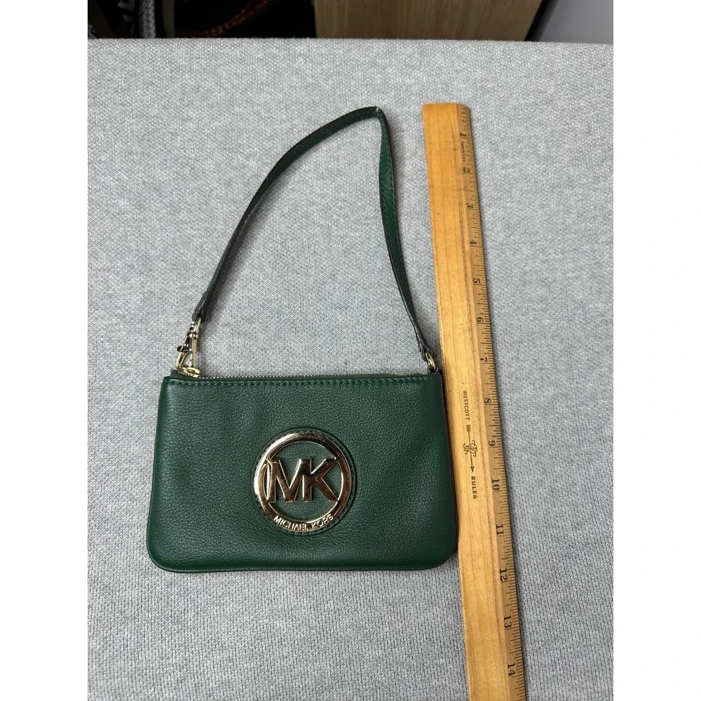Michael Kors baby bag wristlet green leather with gold metal